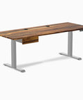 Straight Up Solid Hardwood Ergonomic Standing Desk With Sleek Dual Drawers For Chill Work From Home Setup And Premium Walnut Gray Finish, showcasing elegant wood and drawers.