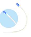 Clear silicone leg bag extension tubing with blue connector ends, 18 inches (45 cm), sterile and latex-free
