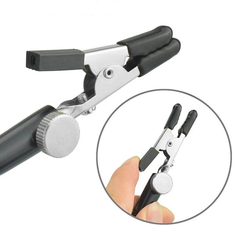 Close-up of Soldering Iron Holder Bench Vise Aluminum Table Clamp Station With 360 Degree Rotated Clips Locked In Place By Knurled Thumb Nuts