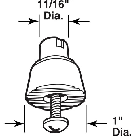 Diagram showing dimensions of 1 Inch Black Rubber Replacement Tips For Drop Down Door Holders 2 Pack Durable Friction Bumpers