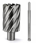 Annular cutter with Weldon shank, 3/4 inch cutting diameter, shown with its drive shank for a magnetic drill press