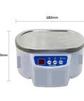 Ultra Portable Ultrasonic Cleaner For Jewels, Glasses, Rings, And Watches with stainless steel lid, 182mm x 100mm size.