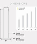 Dimensions and specifications of Heavy Duty Steel Bollards 42 Inches Tall With Yellow Black Reflective Tape And Concrete Fillable Core.