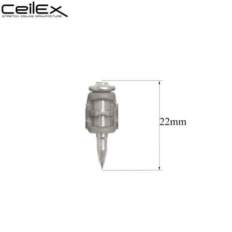 Collated Concrete Nails For BX3 Nailer Seven Eighths Inch Twenty Two Millimeter 1000 Count Three Millimeter Thick Heavy Duty Built Tough Premium Carbon Steel Rust Resistant Compatible With B3 MX BX3 shown close-up with 22mm length visible, featuring sharp pointed end and robust design.