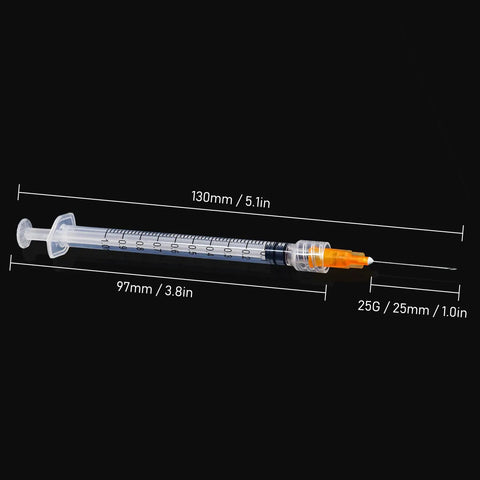 1ml Syringe With 25G 1Inch Needle In Blister Pack, Individually Sealed, Precise Dosing, Clear Large Graduation, Easy One Hand Plunger, Lab Grade
