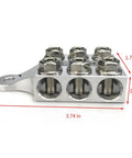 Heavy Duty 12 Way Terminal Distribution Block Bus Bar For Lithium And Agm Batteries with six connectors and mounting hole.