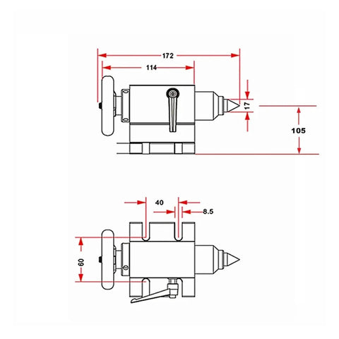 Technical drawing of Rock Solid Waterproof Cnc Tailstock Support Built Tough For Fourth Rotary A Axis Milling Machines.