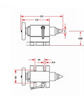Technical drawing of Tough As Nails Waterproof CNC Tailstock for Fourth Rotary A Axis and Four Axis Milling Rigs, dimensions included.