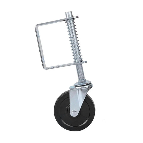 Heavy Duty 4 Inch Rubber Gate Roller With Spring Loaded Swivel For Hassle Free Fence Gate Operation Automatic Anti Sag Adjustment Built Tough To Keep Your Fence Rolling Smooth Universal Mounting