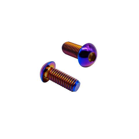 Badass Gr5 Aviation Grade Titanium Screws M8 X 20 mm Iso7380 Button Head Hex Socket Cap Bolts In Slick Burnt Blue Finish Tough As Nails Fasteners For Hot Rods And Heavy Duty Gear Pack Of Five - close-up of two bolts