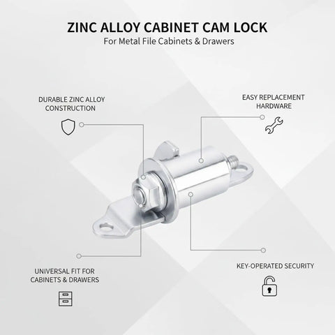 Zinc Alloy Cam Lock Replacement Hardware For Metal File Cabinets And Drawers Office Storage Security Upgrade Kit 1 Pack
