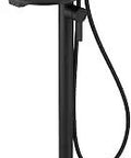 Slick Matte Black Freestanding Bathtub Faucet With Handheld Shower, high flow diverter, tripod base, ceramic cartridge.