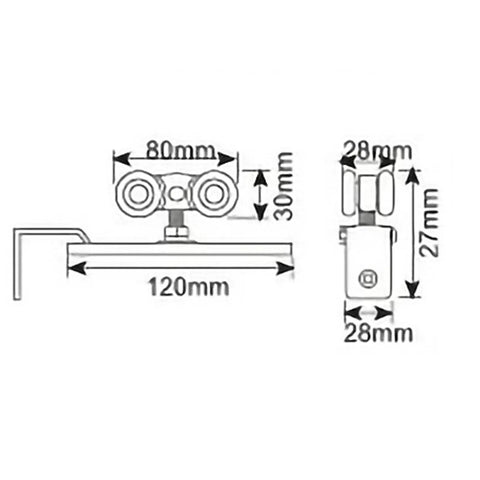 No Stress Stainless Steel Casters With Slick Bearing Rollers Retractable Four Wheel Sliding Door Pulley Kit dimensions illustration