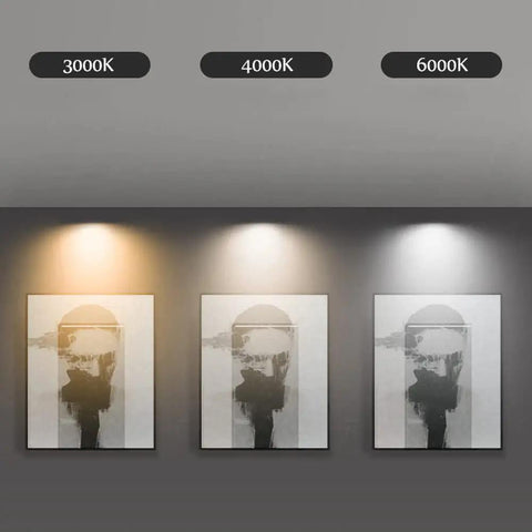 9 Pack Ultra Thin LED Recessed Downlights With Aluminum Housing And Adjustable Eyeball Trim Deliver Straight Up Solid Lighting For 9W 4000K ceiling upgrades displaying 3000K, 4000K, 6000K light tones on wall art.