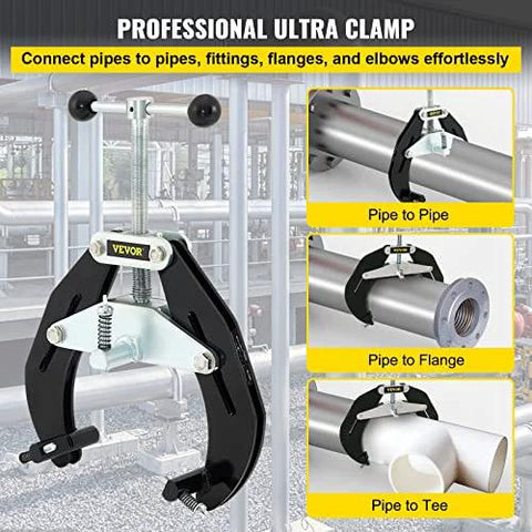 VEVOR pipe clamp, 2 to 6 in, high-strength steel with quick-acting screws, black