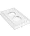 Sunken Pearls Heavy Duty Decorative Wall Plate Switch Plate Outlet Cover Set White 2 Pack For Single Duplex Zinc Alloy Construction Easy Install Durable Finish With A Sleek Modern Vibe For Your Home, angled view of single duplex cover