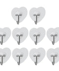 Heavy Duty Adhesive Wall Hooks With Slick Grip Keep Your Towels And Gear Locked In Place Zero Drilling Hassle Clear Transparent Look Fits Any Room Flawlessly in heart shape, arranged in a grid.