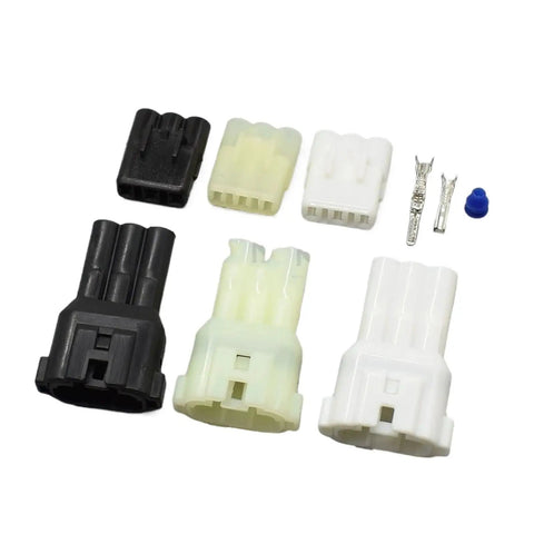 Badass Industrial Grade Heavy Gauge 3 Pin Sealed Male Female Pigtail Wire Harness connectors, black and white plastic, electrical use.