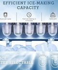Compact Countertop Ice Maker That Chills Drinks Fast showing ice-making capacity, 2 selectable sizes, and efficient output of 12kg daily.