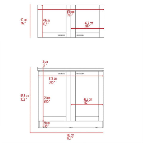Dimensions of Premium Light Gray Two Piece Cabinet Set With Adjustable Modular Countertops High And Low Profiles Ample Storage.