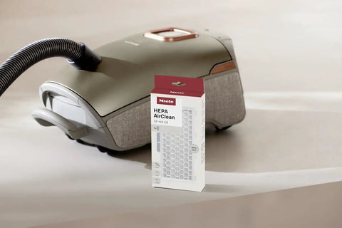 Genuine HEPA AirClean Filter SF HA 50 with vacuum cleaner, fits Guard M1 L1, Complete C2 C3, Compact C1 C2, traps allergens.