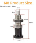 M8 Non Locking Tough As Nails Stainless Steel Push Fit Ball Nose Spring Plunger Retractable Indexing Pin with size details.