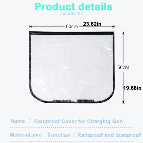 Keep Your EV Port Dry As A Bone With This Hella Tough Magnetic Cover Featuring Waterproof All Season Shield Clear Fit For Steel Bodied Electric Rides In Clean White Finish. Transparent PVC rainproof cover dimensions shown.