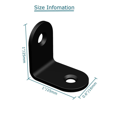 Black L Shaped Corner Brackets 1x1x0.6 Inch Small Angle Braces For Wood Furniture Stainless Steel Heavy Duty with size dimensions