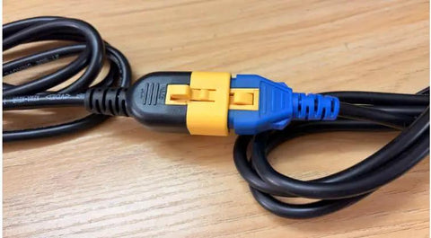 Next Level Locking IEC Power Extension Cord For Pioneer DJs CDJ And DJM Mixers Decks close-up view of safety locking connector.