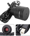 All-in-One Astronomy Eyepiece Camera With 2MP Telescope Imager in metal housing and USB cable for planetary viewing and night recording.