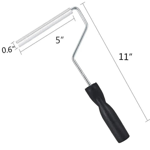 5-inch roller from 4 Piece Fiberglass Roller Tools Kit for Resin Laminating and Bubble Removal with black handle, 11 inches long.