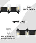 Three Light Black Vanity Light Fixtures Over Mirror With Seeded Glass Shades Industrial Wall Mount Lamps For The Bathroom