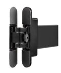 Side view of Hidden Cross Secret Door Hinge With Auto Close, Pro Grade Hydraulic Buffer, And Three Dimensional Adjustment in gray.