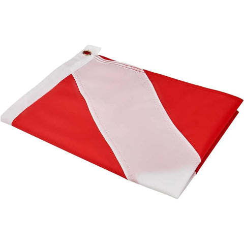 Folded regulation dive flag from 4 Ft Pro Grade Stainless Dive Flag Pole Kit With 1 Inch Tangle Free Pole, 360 Degree Rings, Adjustable 180 Degree Bracket.