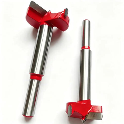 Heavy Duty Forstner Drill Bits Set Features Multi Sizes Carbide wood boring tool image showing two red and silver bits.