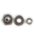 Slick Soft Mount Aluminum Vacuum Line Fitting Kit For 8 Millimeter Silicone Hose With Lock Nut Washer And O-Ring Seal, parts shown