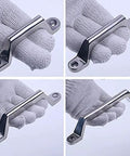 Four 304 stainless steel drawer cabinet pulls and knobs handle hardware in satin nickel finish, shown from various angles.