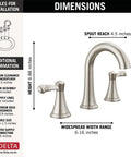 Diagram of Esato Widespread Bathroom Faucet Brushed Nickel With Drain Assembly Included 3 Hole Sink Faucet SpotShield Finish dimensions.