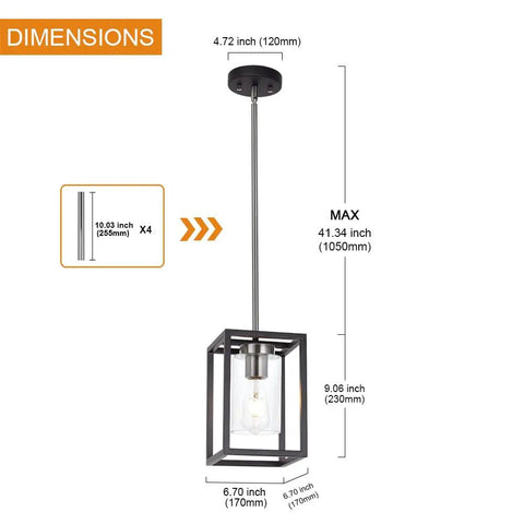 Dimensions of Single Black And Brushed Nickel Pendant Light With Clear Glass Shade Sleek Modern Industrial Chandelier