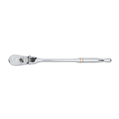 Two Piece One Quarter And Three Eighth Inch Drive 90 Tooth Locking Flex Head Teardrop Low Profile Ratchet Set with chrome finish