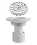Odor Stopper for Shower - Anti-Odor Mini Bottle Trap Design, white plastic drain plug with removable top.