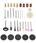 Premium Mini Electric Drill And Rotary Tool Kit With Instant Speed Change For Grinding Polishing Carving Etching Tight Precision Detail Work Solid Us Plug Badass Diy Gear assortment of rotary tool accessories including grinders, brushes, and sanding discs.