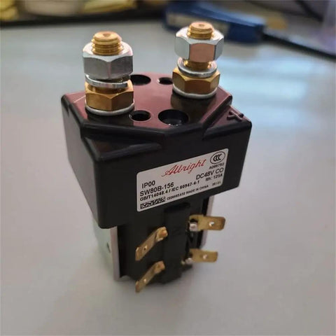 Albright Sw80b-156 48V 125A Normally Open Contactor Relay Solenoid Switch showing terminals and labels for fork lifts and golf carts.