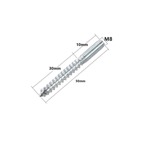 Heavy Duty 32Pcs Double Ended Hanger Bolts M8x50mm Self-Tapping Zinc Plated Carbon Steel For Furniture Hidden Wood Joint Screws.