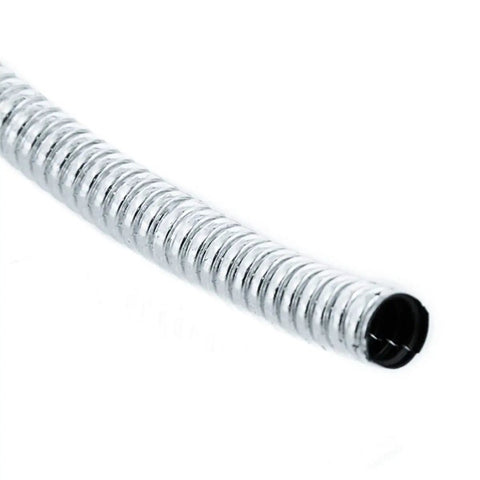 72 Inch Long Chrome Wire Loom Heavy Duty One Half Inch Diameter With Corrugated Polypropylene Construction for Automotive Wiring Protection