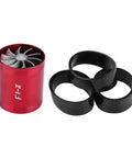 Red aluminum Air Intake Turbonator With Dual Fans For Turbocharged Engines Gas Saver Upgrade To Boost Throttle Response and black rings