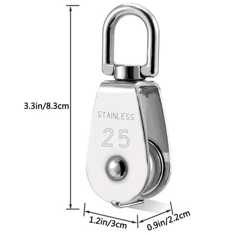 Stainless Steel Wire Rope Crane Pulley Block M25 With Swivel Hook Single Pulley Wheel For Lifting And Hoisting Heavy Duty Towing And Rigging Rust Resistant And Durable 360 Degree Rotation Set Of Four, stainless steel M25