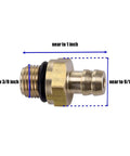 Front view of brass chemical injector fitting for pressure washer with O-ring and threaded end.