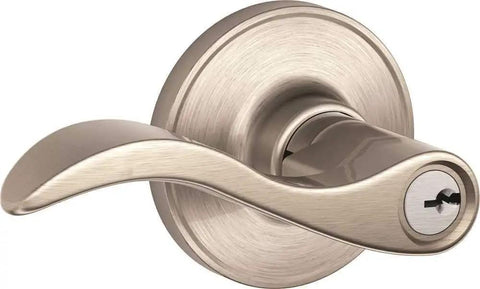 Seville Keyed Entry Lever in Satin Nickel Finish Easy Install Field Reversible Exterior Key Access with Inside Turn Button Lock