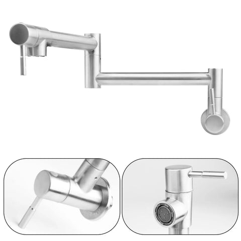 Pot Filler Faucet Wall Mount Stainless Steel Kitchen Faucet with foldable arm and double joint swing, detailed view